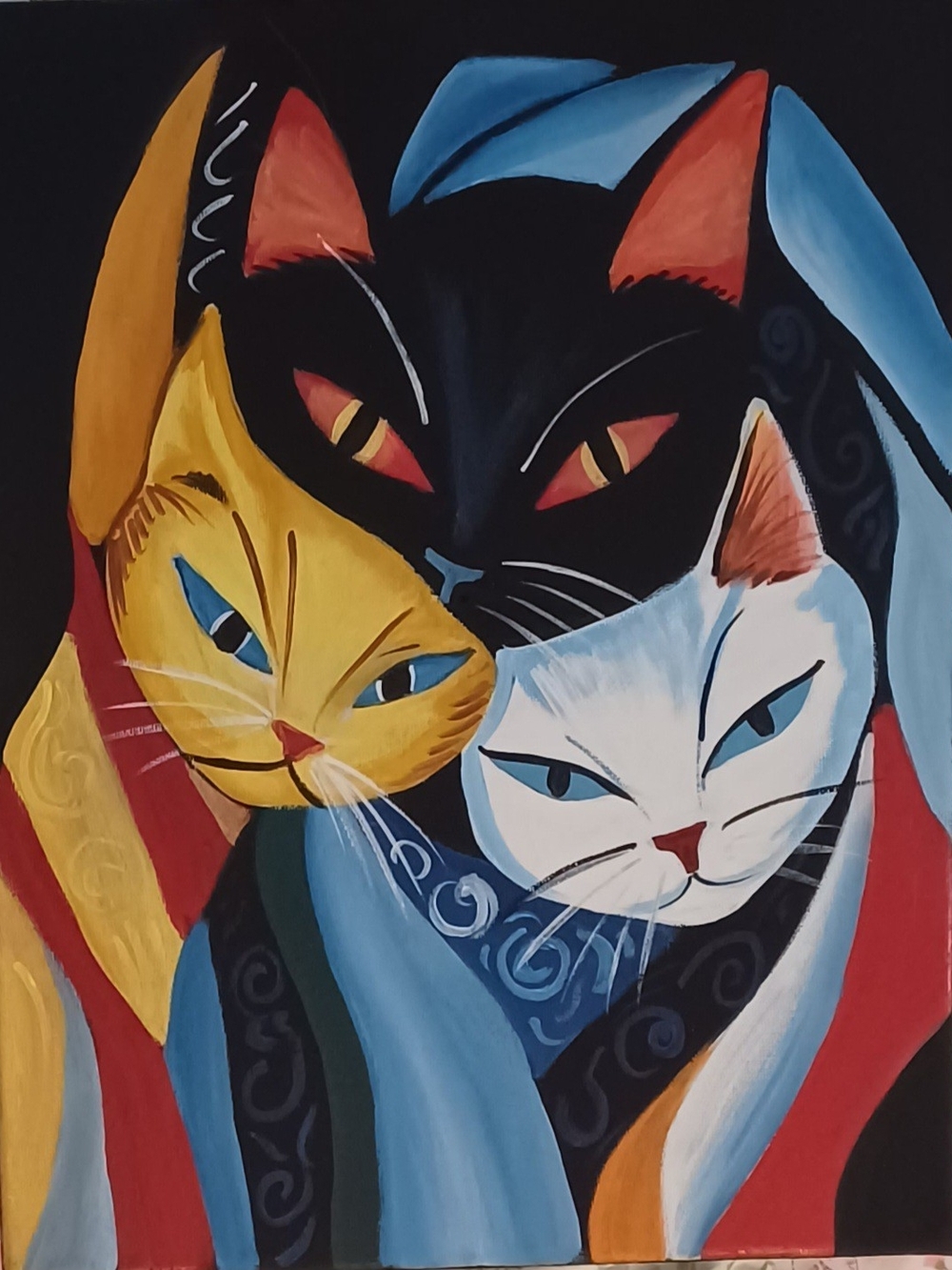 Artistic Cats Wall Art Acrylic Painting - Multicolor Cat Trio